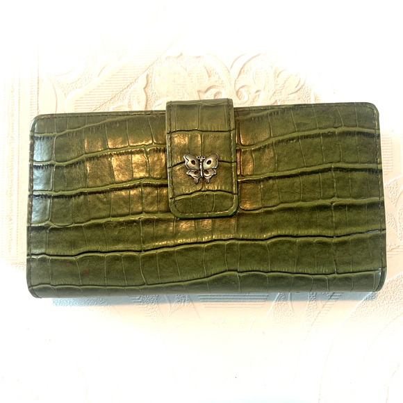 Mundi Green Leather Wallet Faux Alligator Butterfly Kiss Lock Snap Closure - Picture 1 of 7